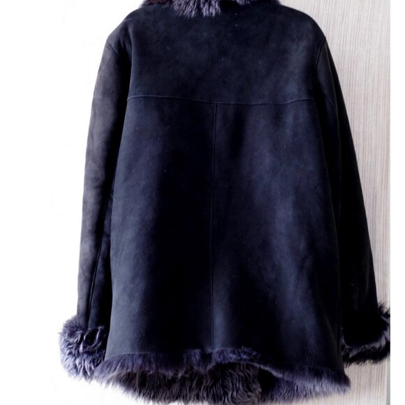 BLUE Duck Shearling Genuine Sheepskin Black Women Coat Size:S (fit S-M - Picture 7 of 8